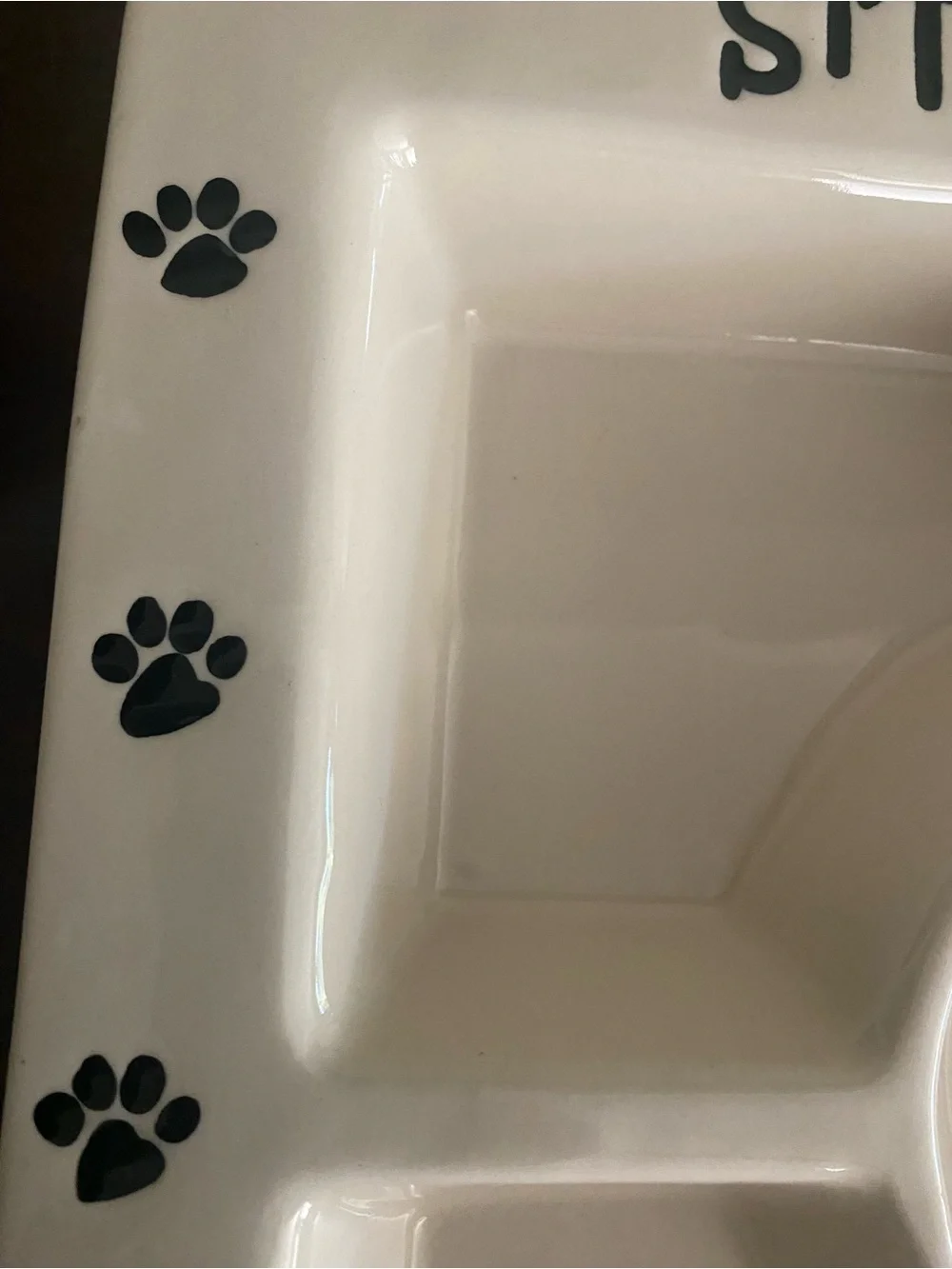 Ceramic Divided Platter with Paw Prints and the words SIT, EAT, DRINK, STAY